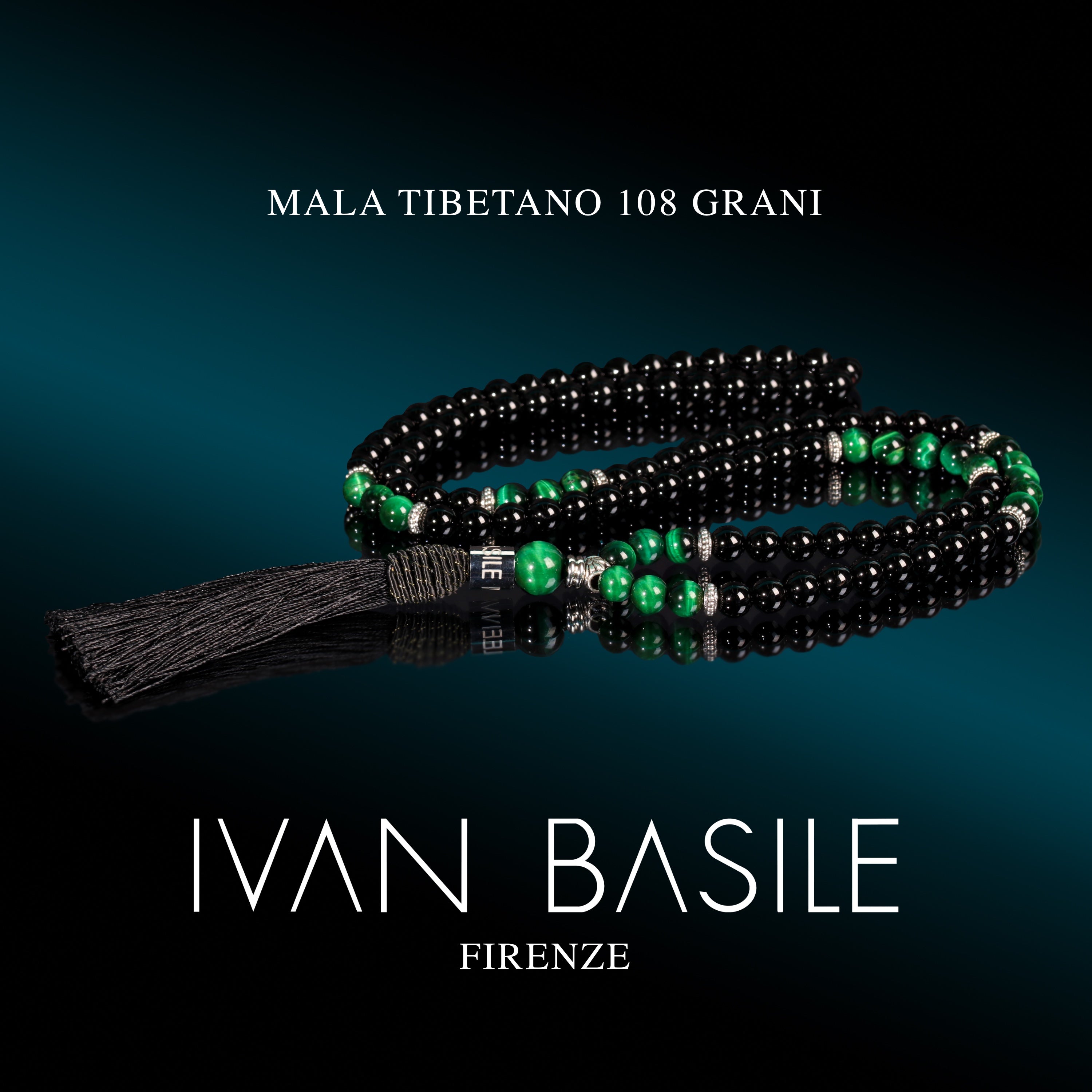 Mala Tibetano Originale Con 108 Grani In Pietra Naturale Di Onice Nera E Apatite Blu Da 8 Mm 809181 Mala Tibetano Originale Con 108 Grani In Pietra Naturale Di Onice Nera E Apatite Blu Da 8 Mm 809181