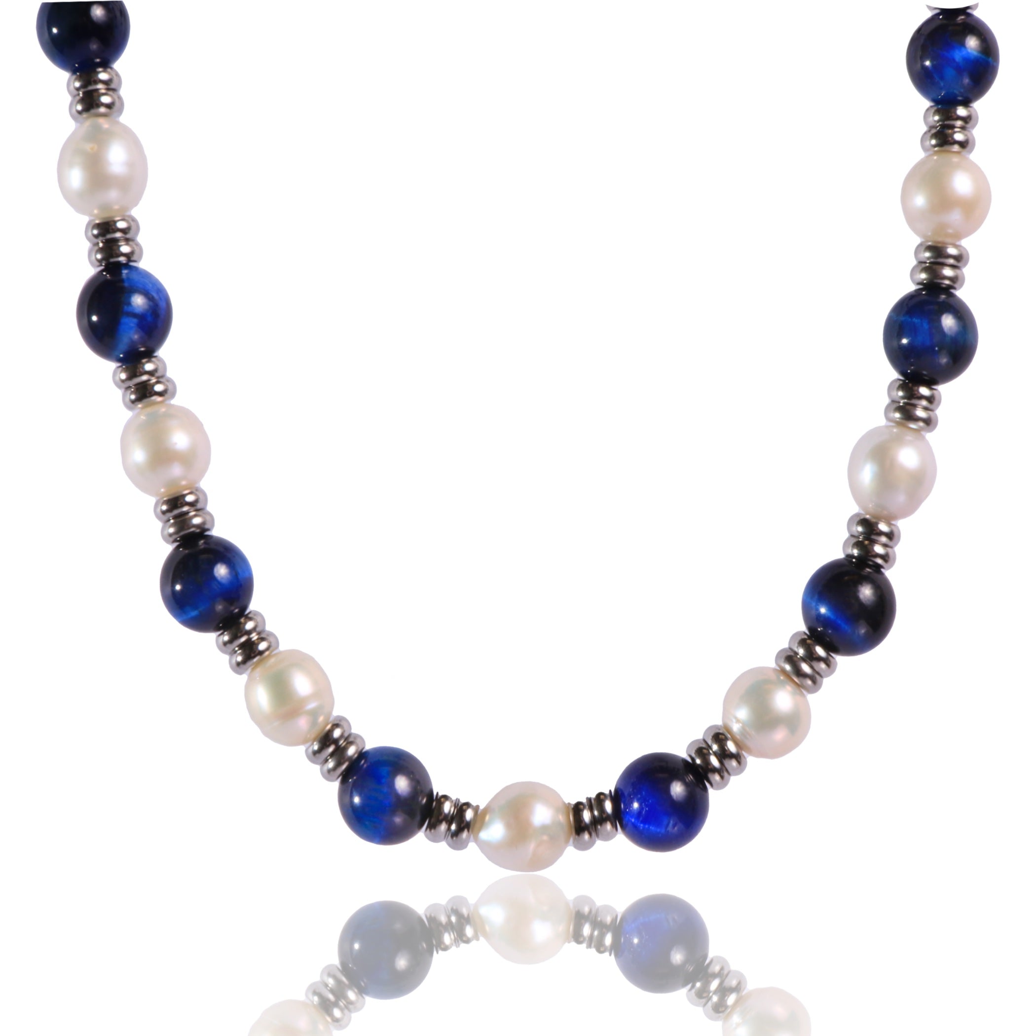 PEARL AND BLU STONE NICKLACE